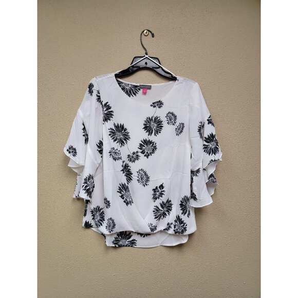 Vince Camuto Pearl Ivory Floral Print Blouse With Ruffle Sleeves Size S - Picture 1 of 4